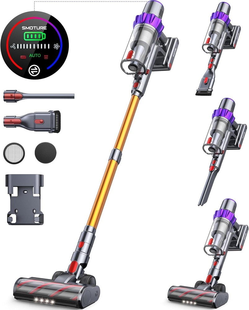 Cordless Vacuum Cleaner, 450W 40KPA UP to 55 Minutes Self-Standing Gold