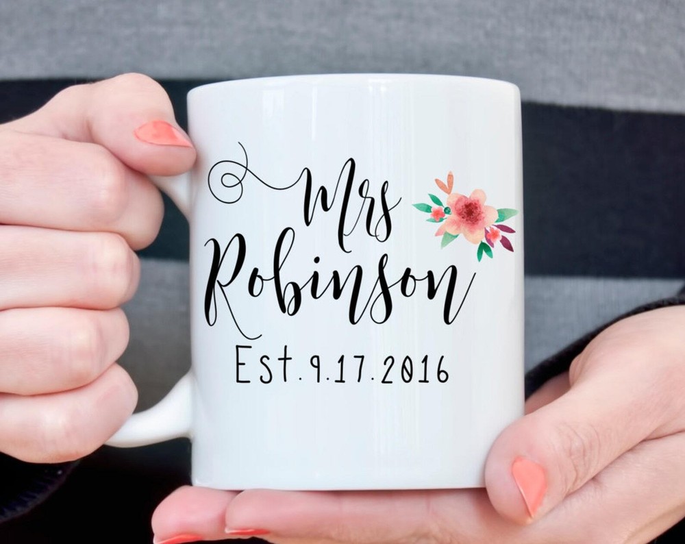 Customizable Mrs Coffee Mug with Wedding Date - Bridal Shower Gift