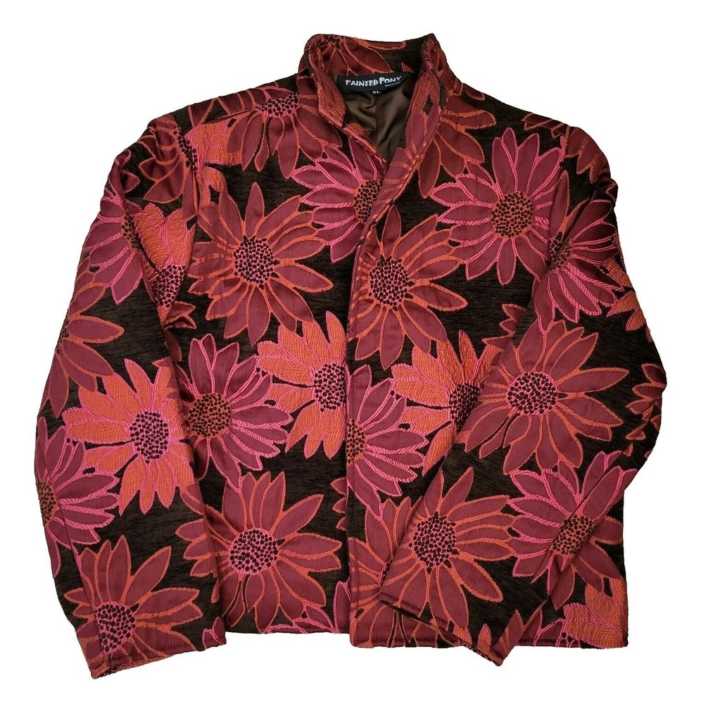 Painted Pony Womens Jacket XL Brown Tapestry Lined Floral Bohemian  Grandmacore