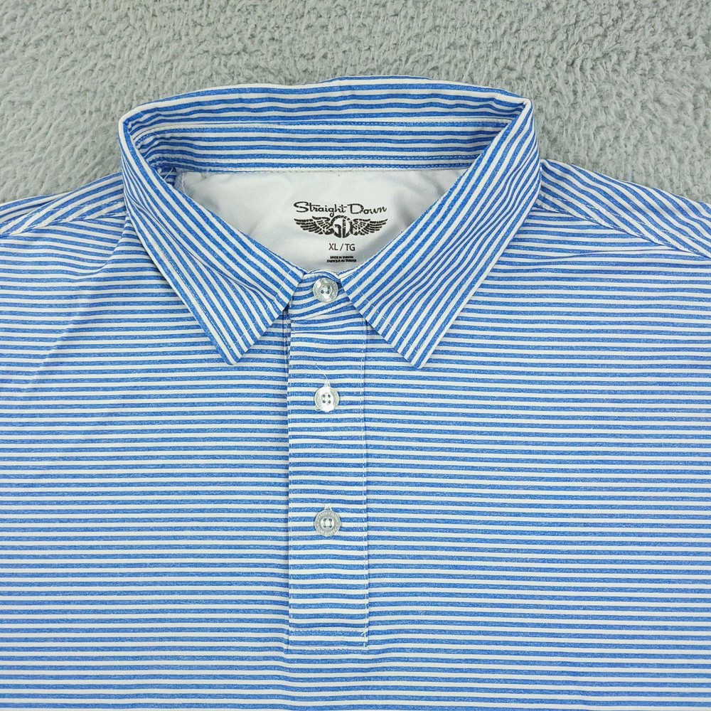 Straight Down Polo Shirt Mens XL Blue White Stripe Ruth Lake 1921 Golf Stretch
