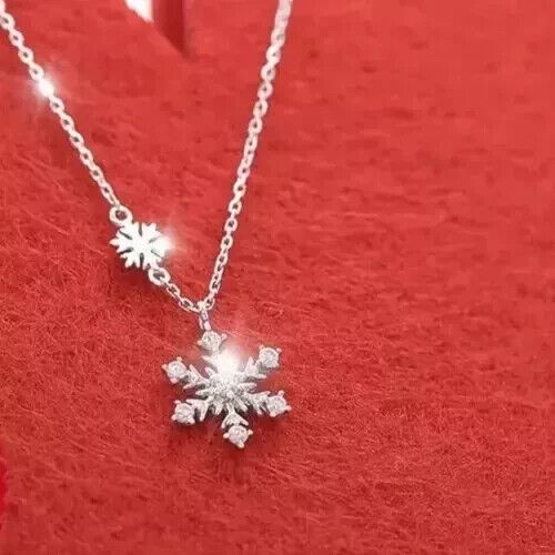 Round Cut Simulated Diamond Stunning Snowflake Necklace In 14K White Gold Plated