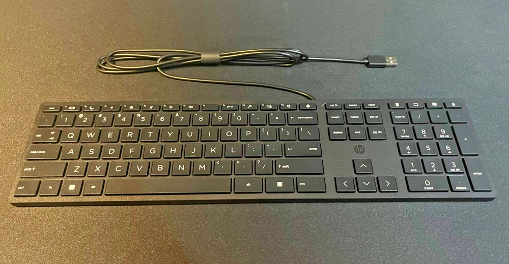 New HP Wired USB Keyboard L96909 model 320K Slim Black  Quiet Keys