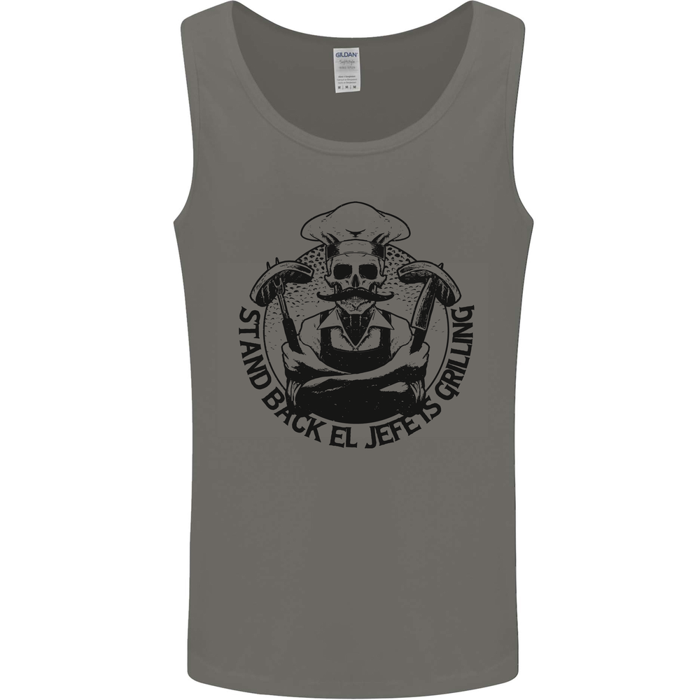 Stand Back El Jefe is Grilling Funny BBQ Skull Mens Vest Tank Top