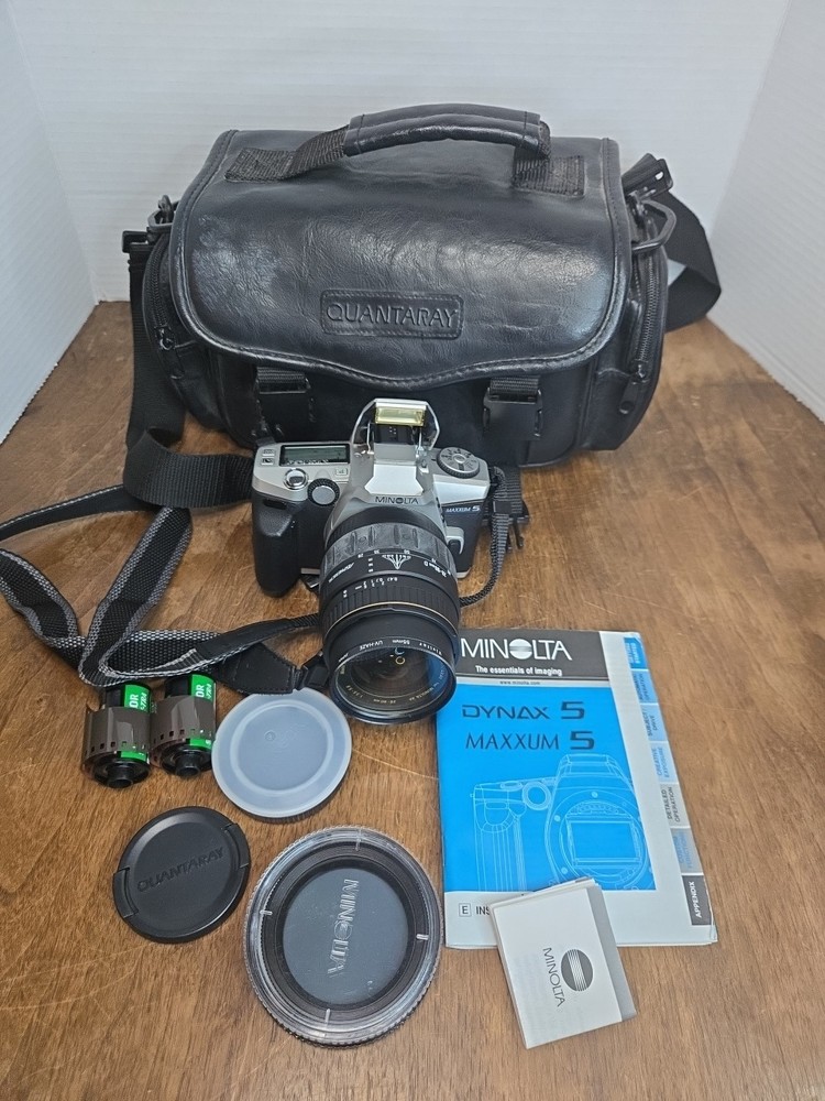 Minolta Maxxum 5 Camera, Filters, Bag, Instruction Book.