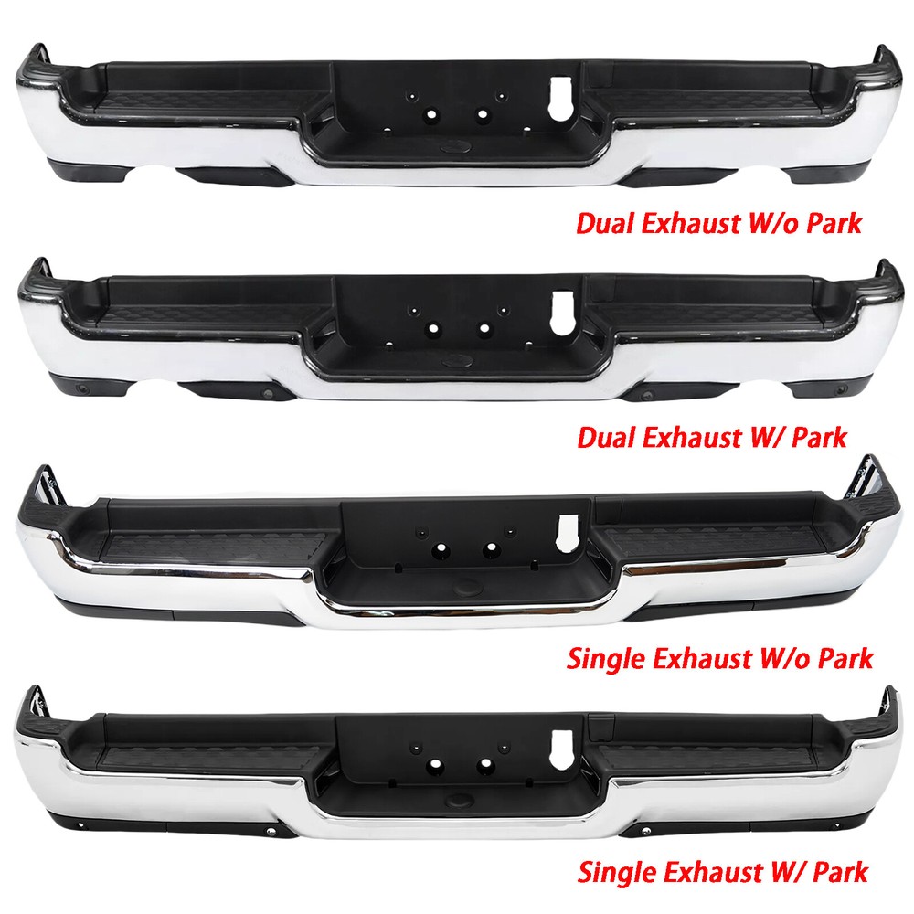 Chrome Rear Step Bumper Assembly for 2019-2024 RAM 1500 w/ Park Dual Exhaust