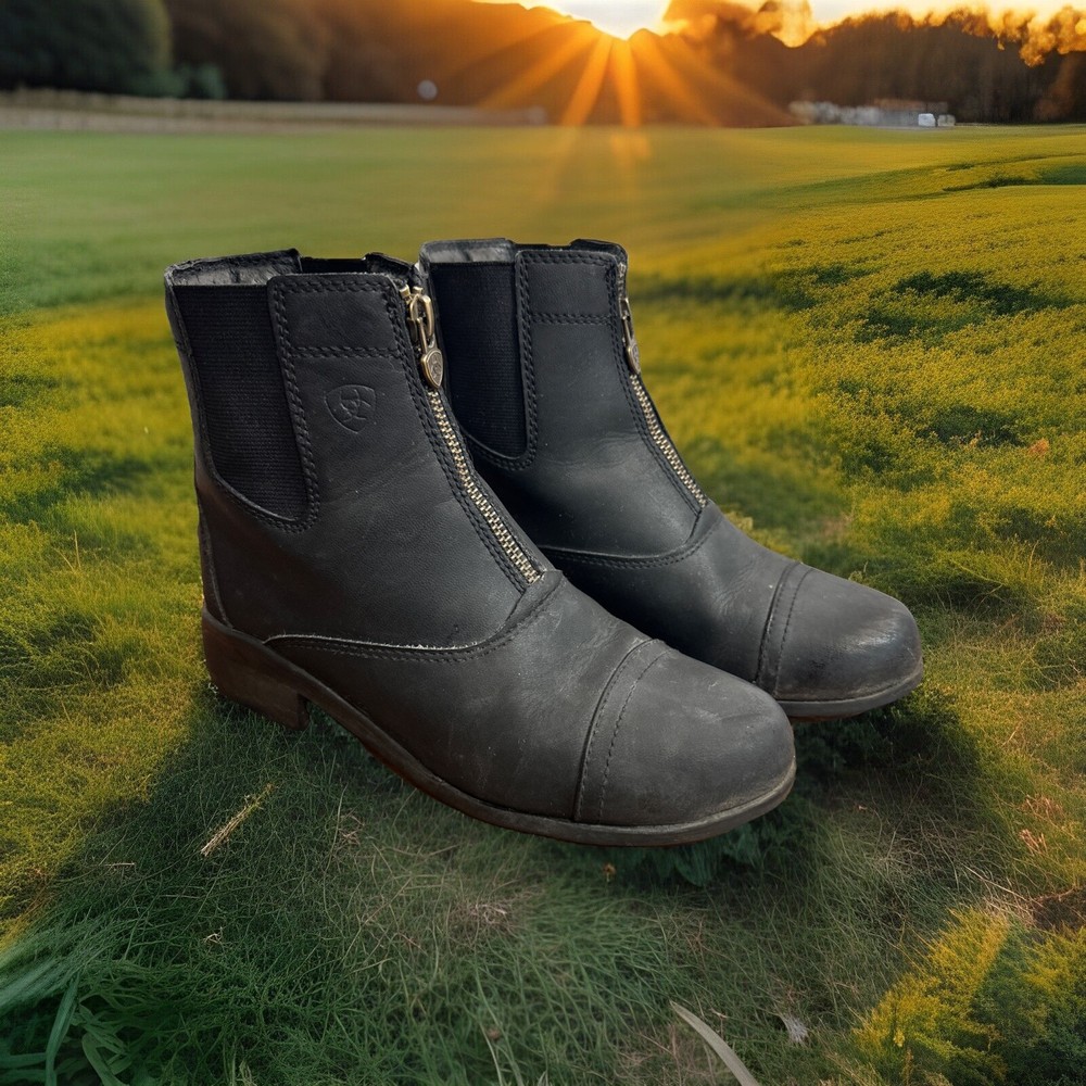 Ariat Boots Kids Size 2 Scout Zip Paddock Ankle Black Leather Boots Riding