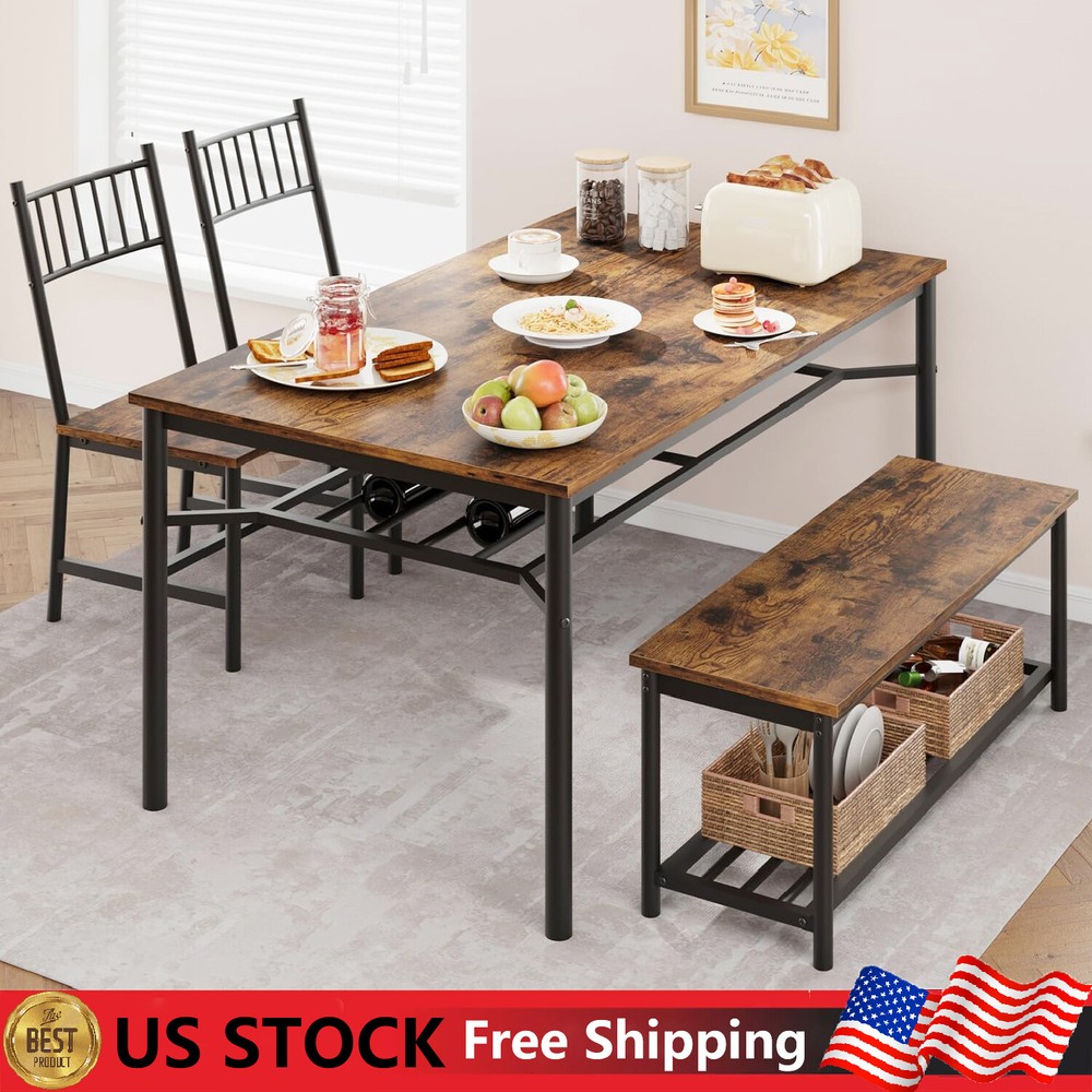 Dining Table Set and Chairs 4 Piece Kitchen Table Set with Storage Bench Modern