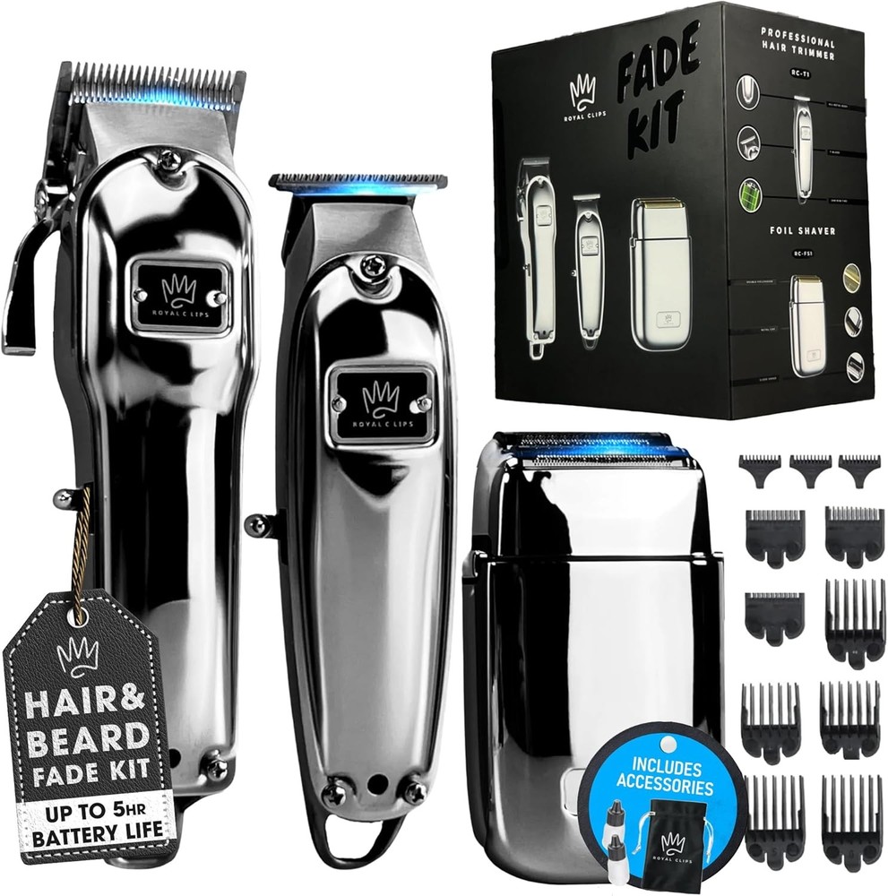 Royal Clips Hair and Beard Fade Kit with Professional Clipper Trimmer and Foil Shaver