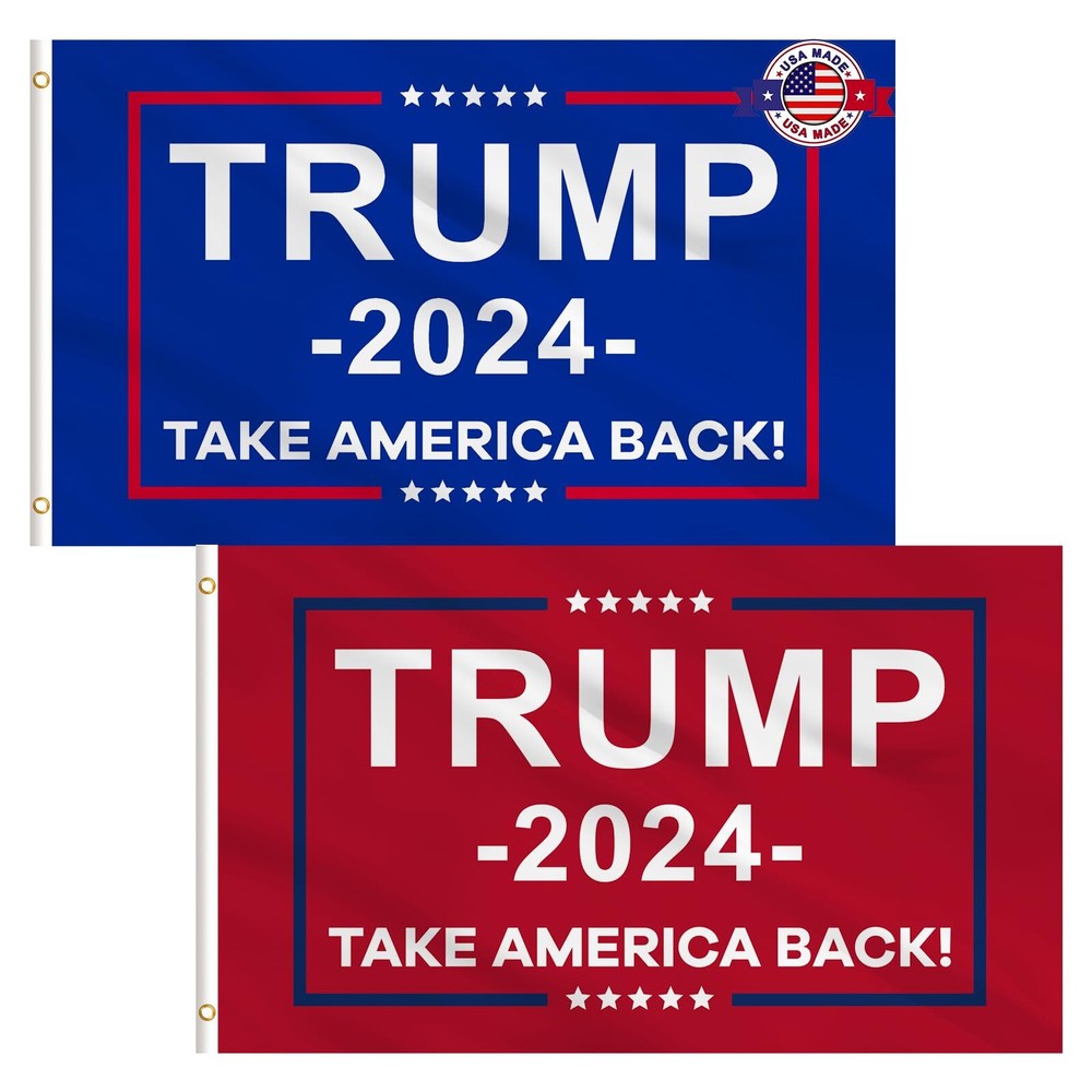 Trump 2024 Flag 3x5FT Outdoor, Trump Merchandise Take America Back 2 PACK Tru...