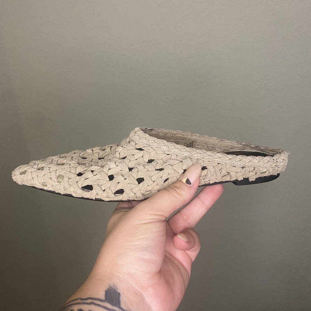 Zara Leather Suede Beige Braided Pointed Toe Flats. Size 6.5
