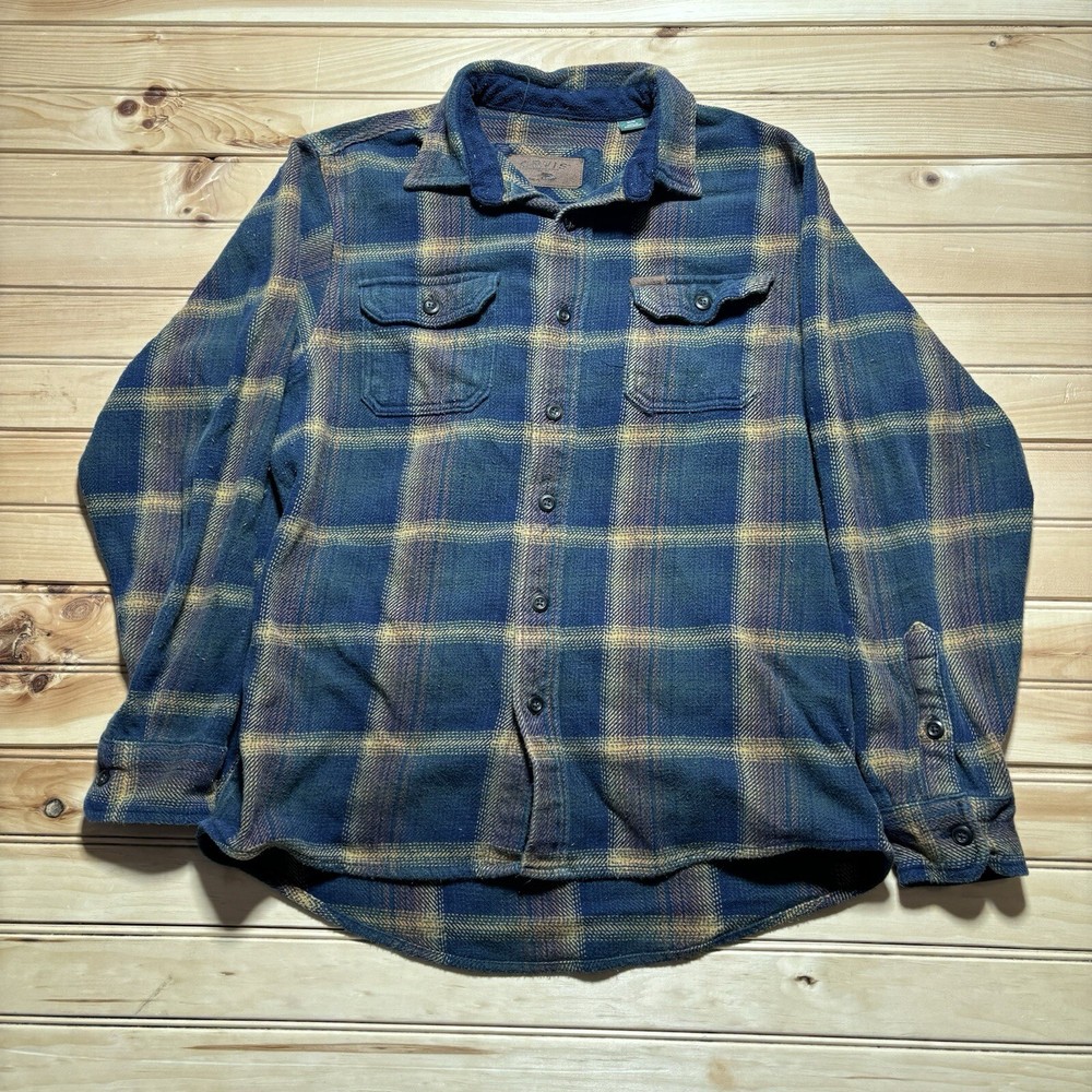 Orvis Classic Collection Plaid Flannel Shirt Shacket Button Up Brown Blue  - M