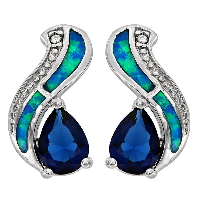 2CT Treated Sapphire & Australian Opal 925 Sterling Silver Earrings EO4