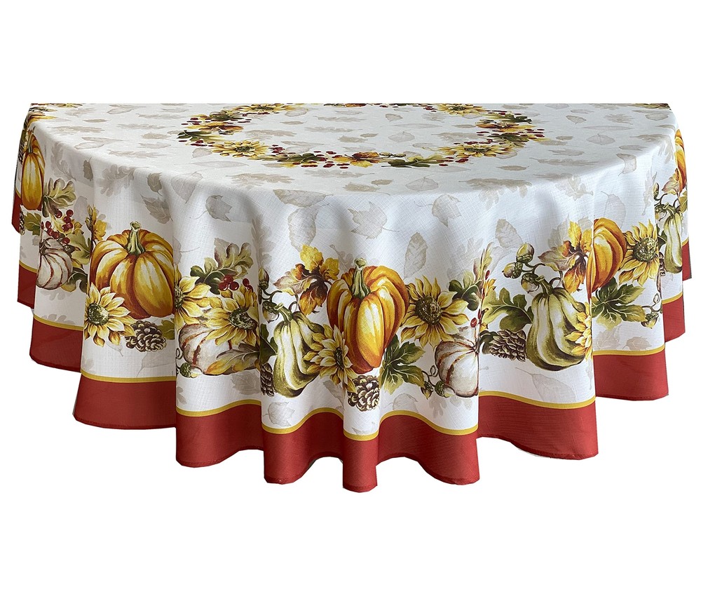Thanksgiving Autumn Harvest Bordered Oval Tablecloth 60x84 Inches