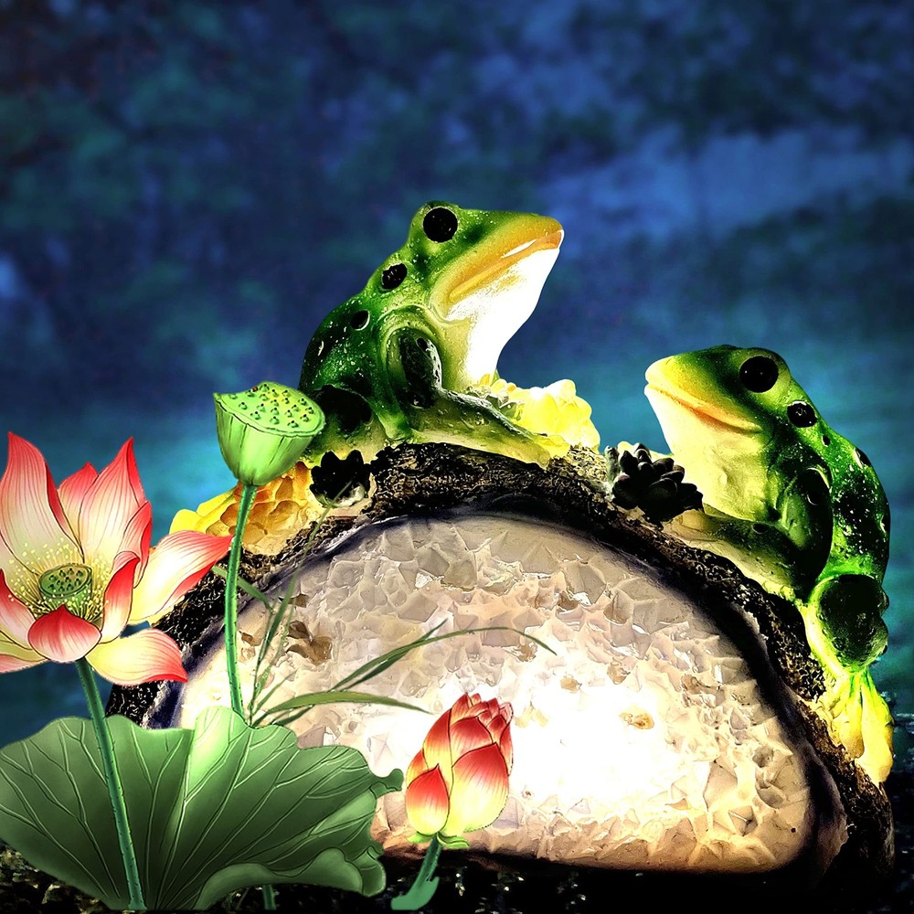 Estatua de jardín Rana solar Estatuilla Resina LED Estatua para patio Patio Pasarela Arte...