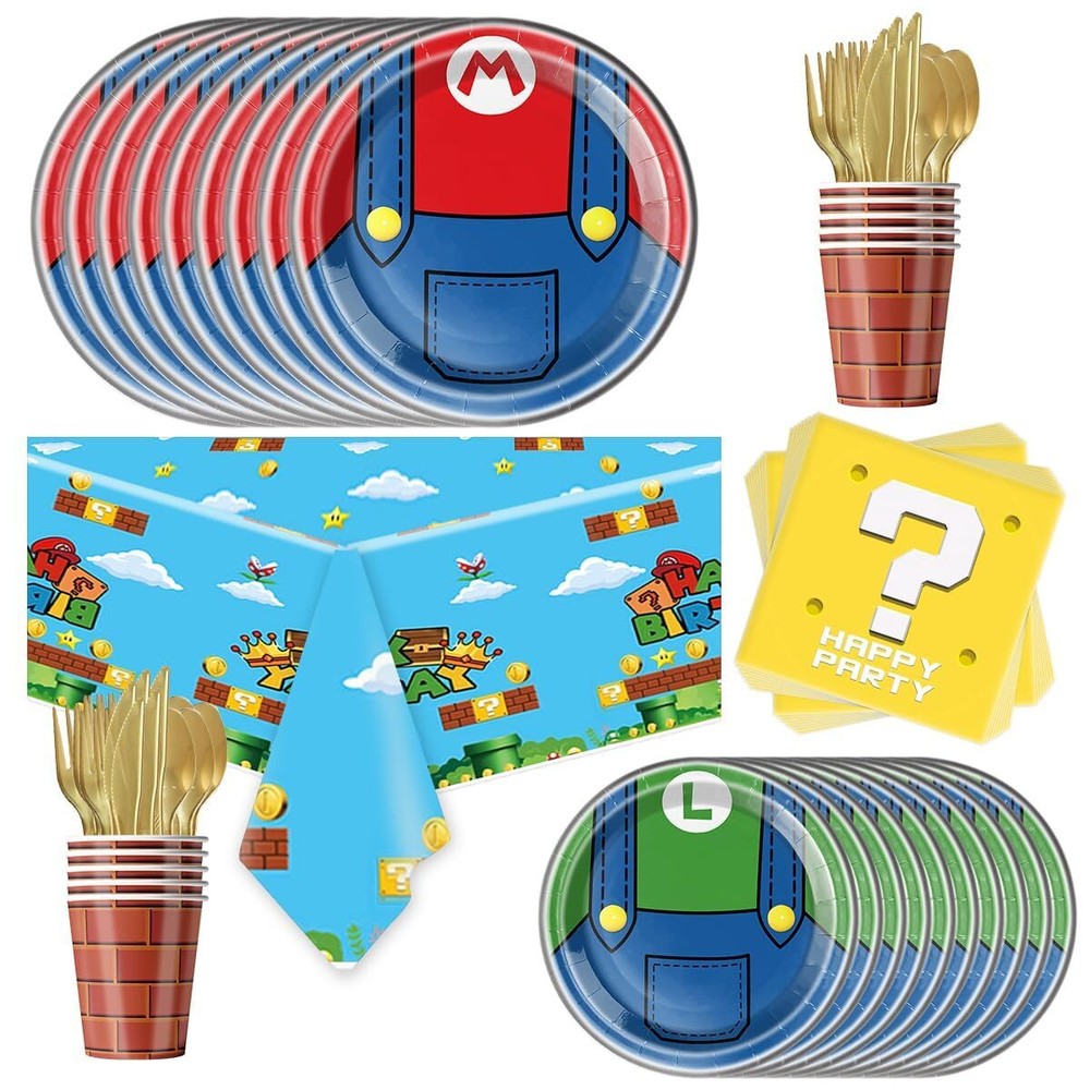 81Pcs Party Tableware Set For Super Mario Super Brother Party Decoration Supe...