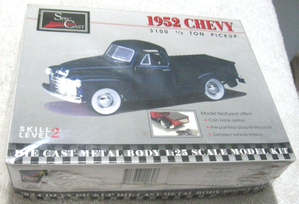 1952 CHEVY 3100 1/2 TON PICKUP SPEC CAST DIE CAST METAL BODY BANK 1/25 MODEL KIT