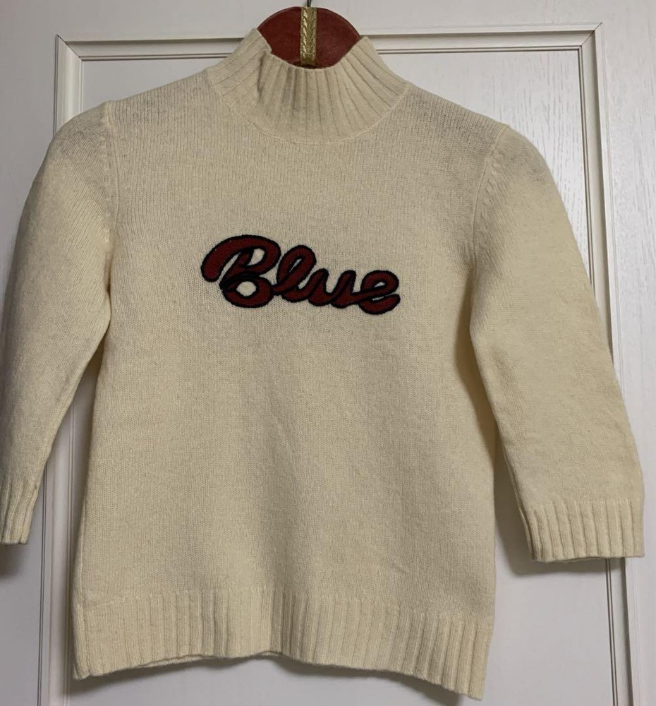 Burberry Blue Label Wool 3/4 Sleeve Sweater Off-White Size M New