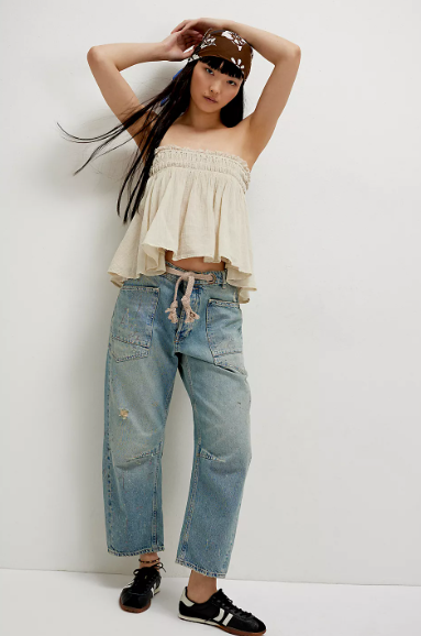 Limited time offer Free People We The Free Moxie pull-on barrel jeans in Union Blue-image