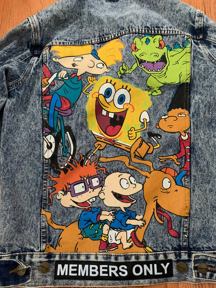 Members Only Nickelodeon Jacket Men Small Denim Blue Jean Heavy Cartoon TV VTG-image