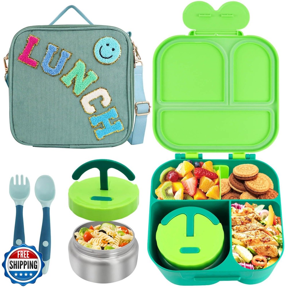 Preppy Corduroy Lunch Box with Bento and Leak Proof Thermo Food Jar