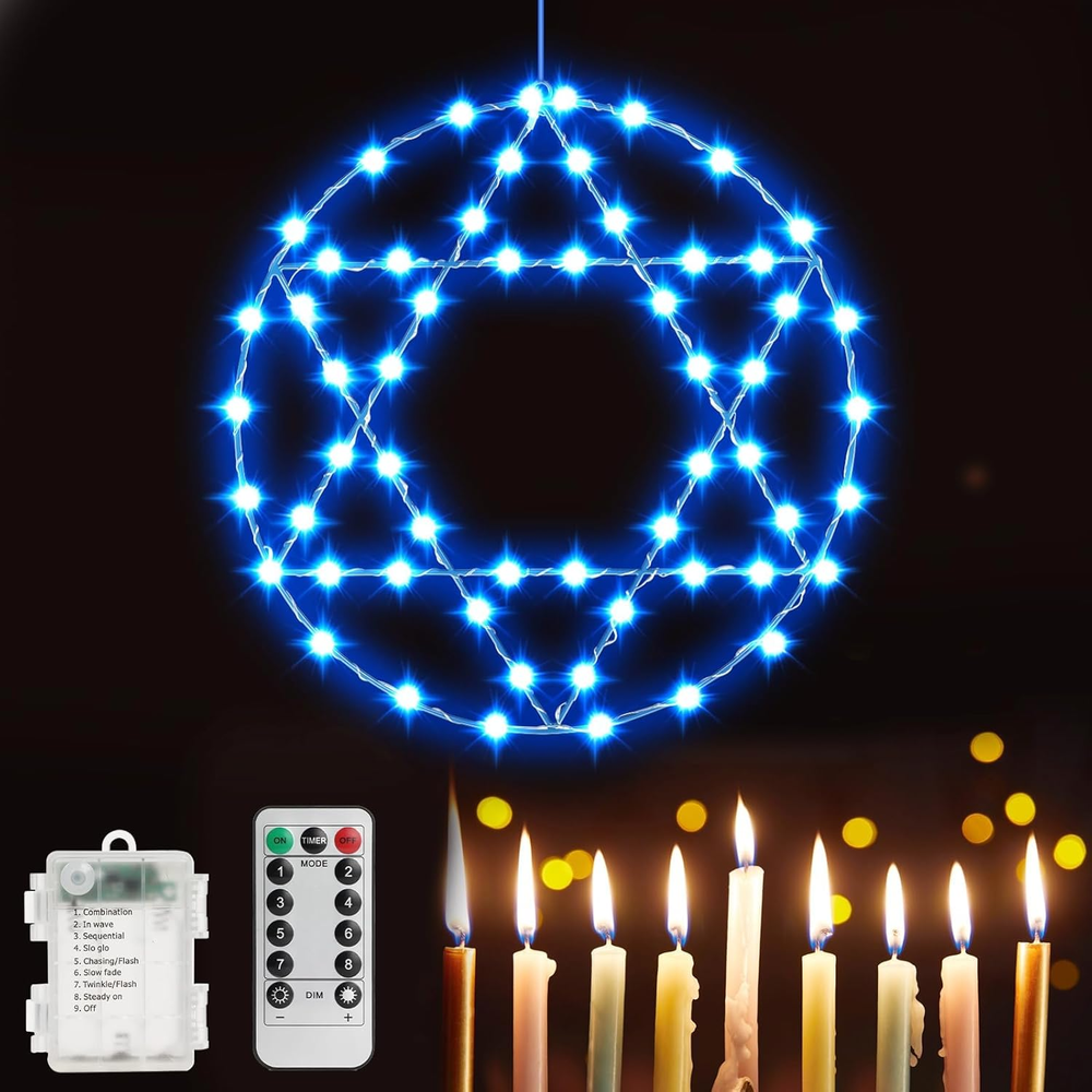 Chanukah Decorations Lights Hanukkah Window Lights Remote Control Blue Hanukkah