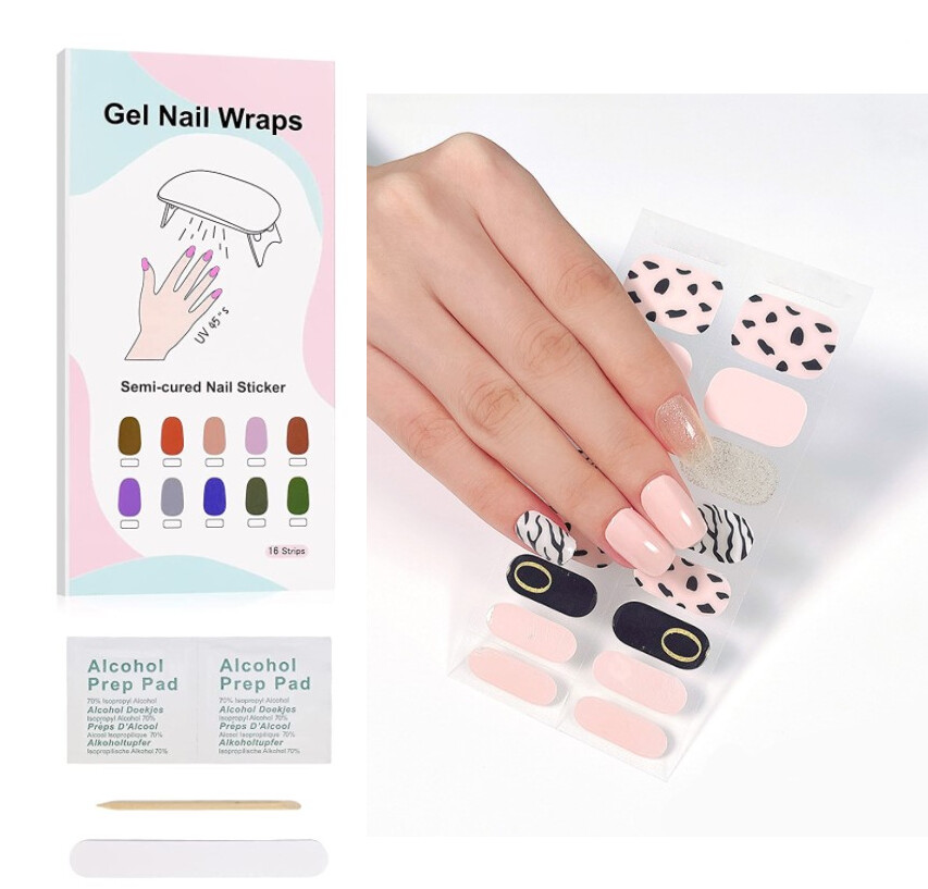 Glossy Semi Cured Gel Nail Wraps 16-Pack Clearance Sale  -image