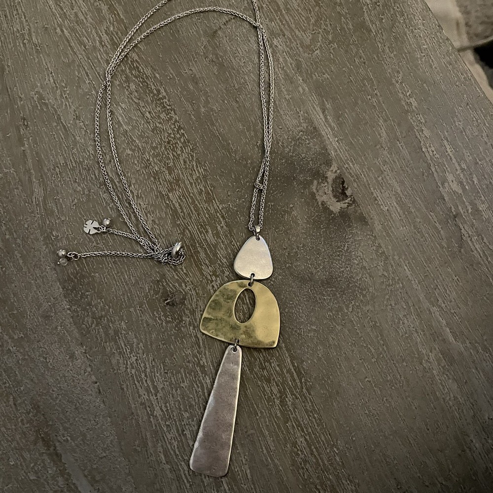 LUCKY BRAND Adjustable Silver Gold Two Tone Chain Pendant Charm Necklace