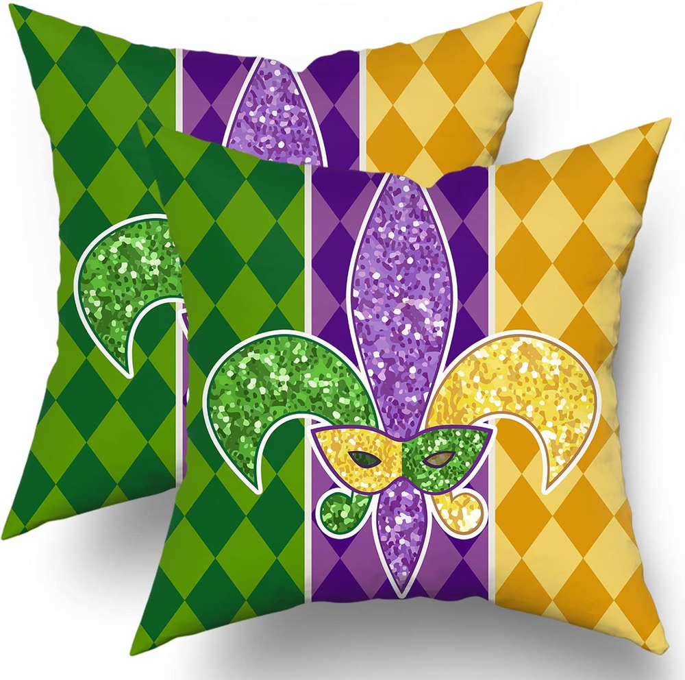 Mardi Gras Pillow Covers 18X18 Inch Masquerade Mask Fleur De Lis Couch Pillow Ca