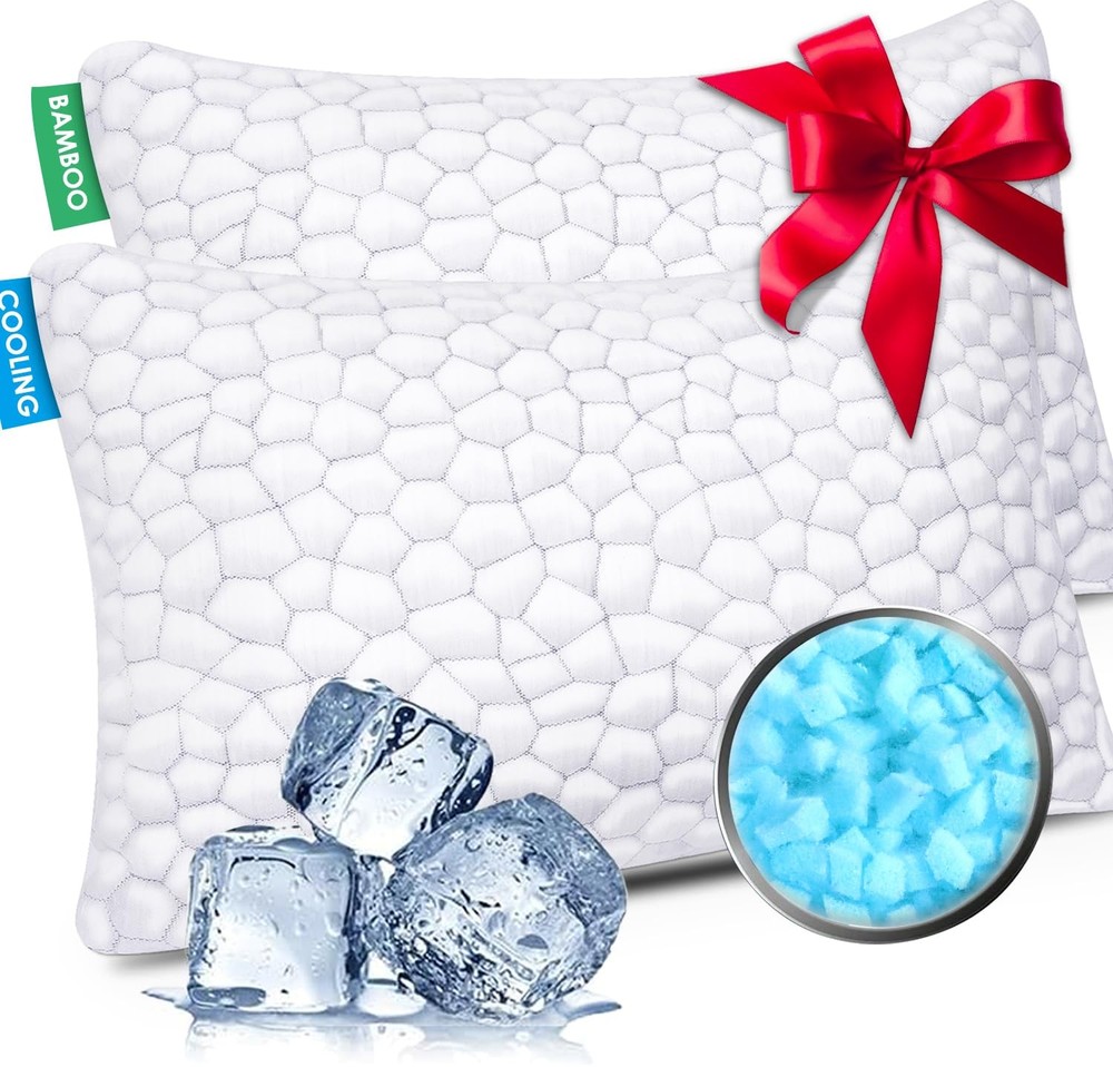 Cooling Bed Pillows Queen Size Set of 2, Shredded Memory Foam Pillows for Sle...