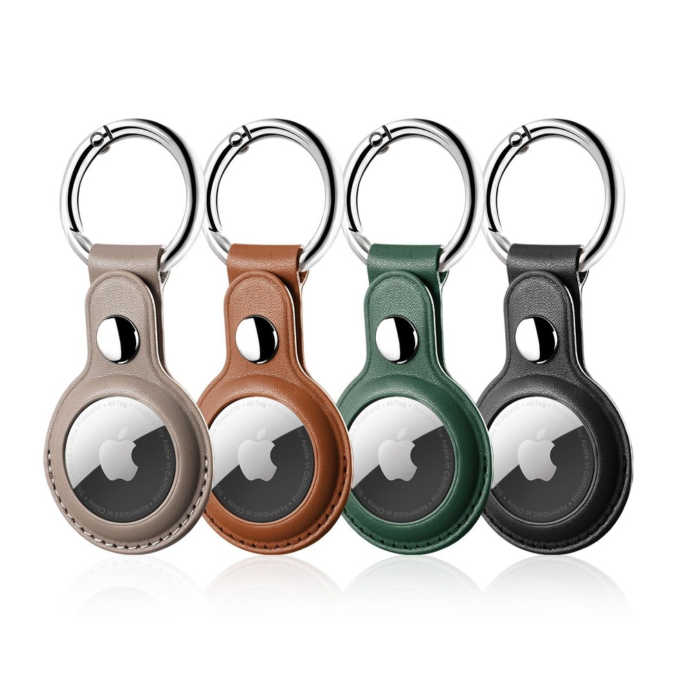 Leather AirTag Holder Case with Keychain 4 Pack Anti-Scratch Protective Cover