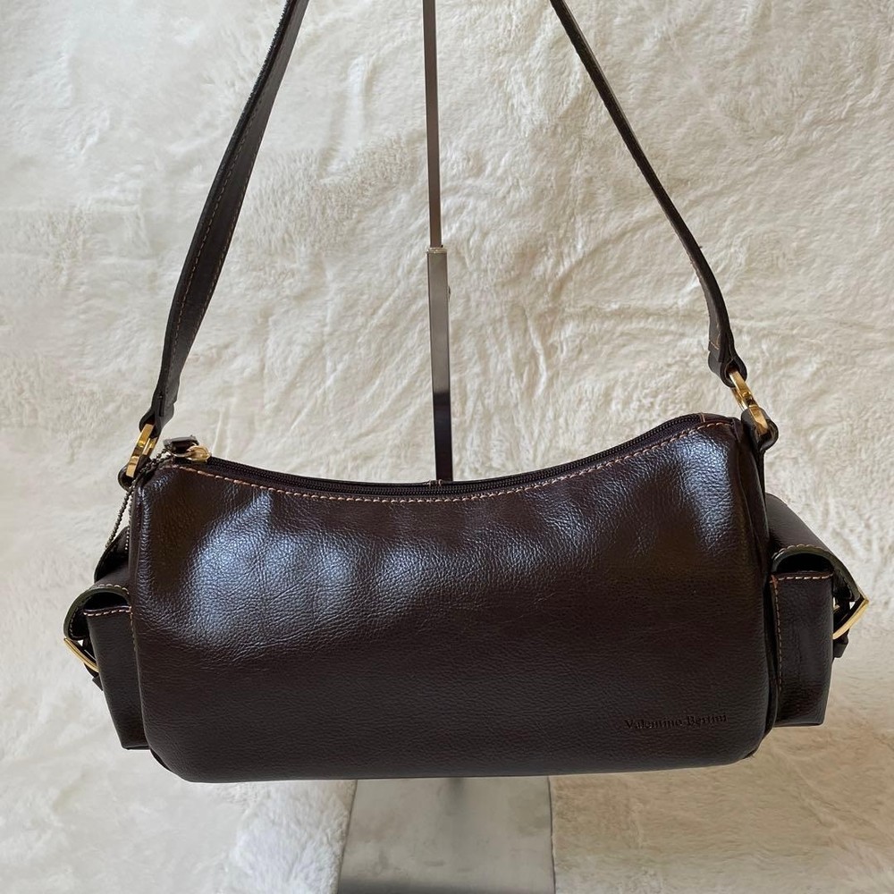 Valentino Bertini Brown Leather Shoulder Bag Gold Tone Hardware