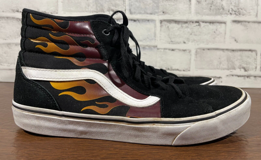 Vans Old School Sneakers - 721356 - Mens Size 11 - Black Suede with Flames