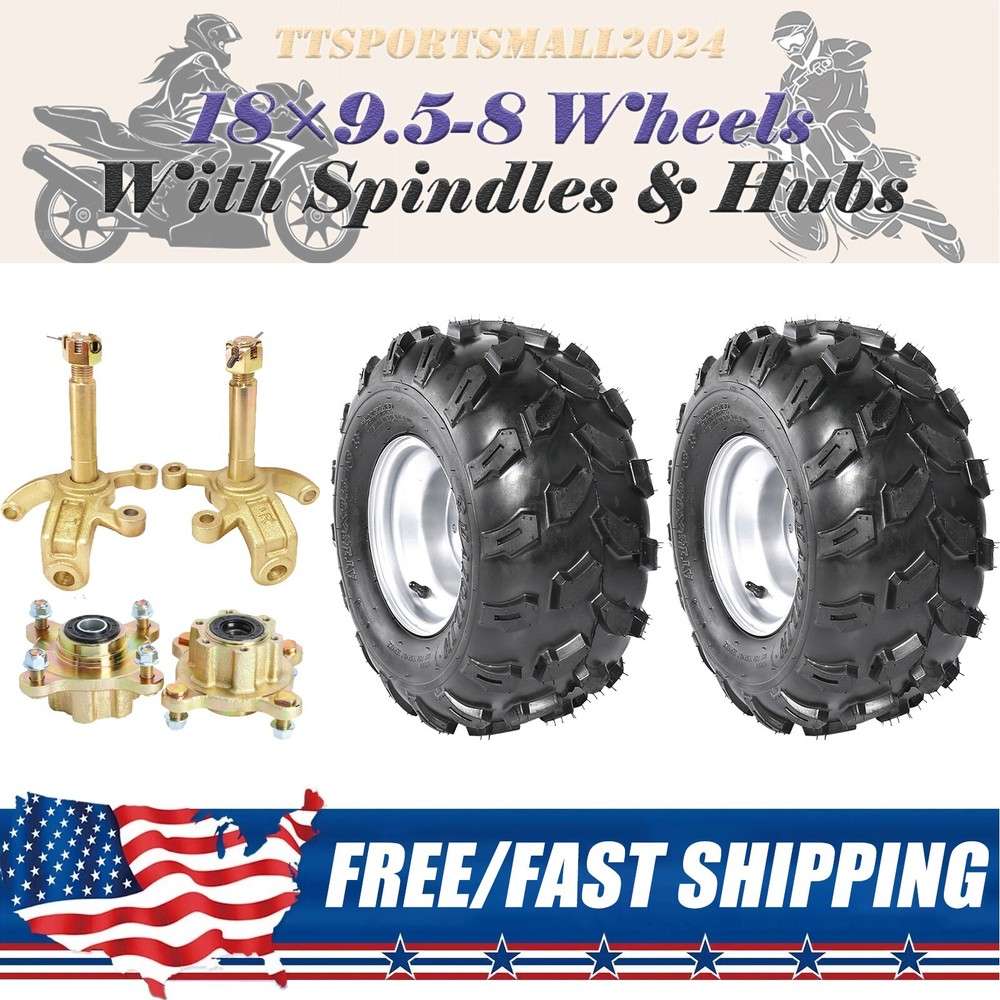 8-Inch Wheels with 18x9.50-8 Tires, Rims, Hubs, and Spindles for ATV Buggy Go Kart