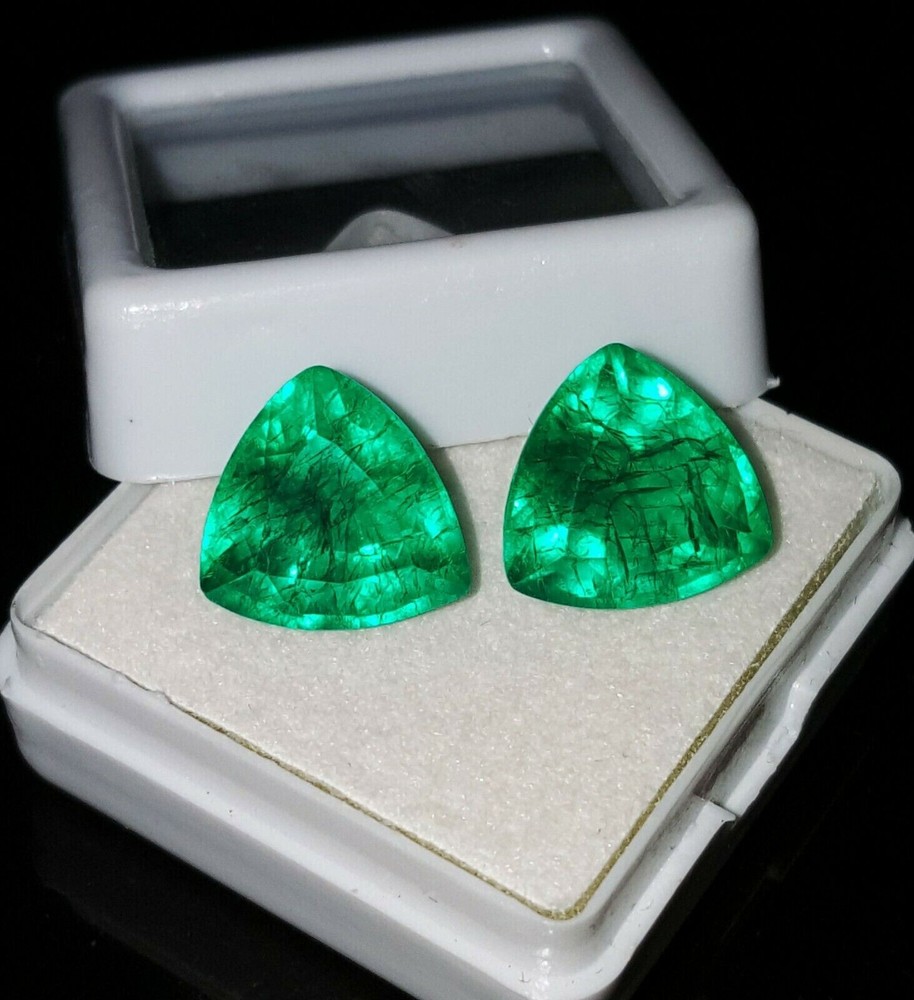 Natural 10 Ct Colombian Emerald Trillion Cut Loose Gemstone Certified R0405
