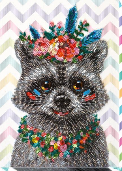 Bead embroidery kit Wanted raccoon needlework kit Art canvas beadwork pattern