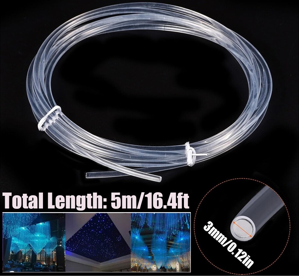 3mm 16.4ft/5M PMMA Plastic Side Glow Cable For Optical Fiber Car Home Decoration