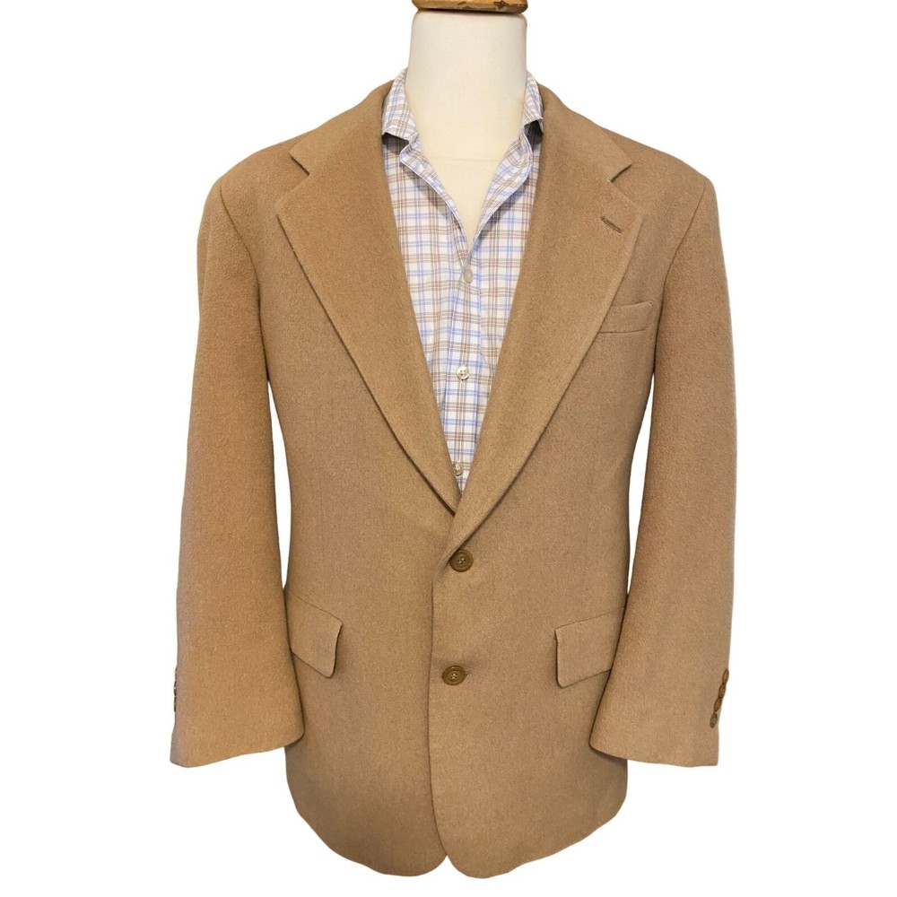 VTG Bill Blass 100% Camel Hair Sport Coat Mens 42R Tan Two-Button Jacket Blazer
