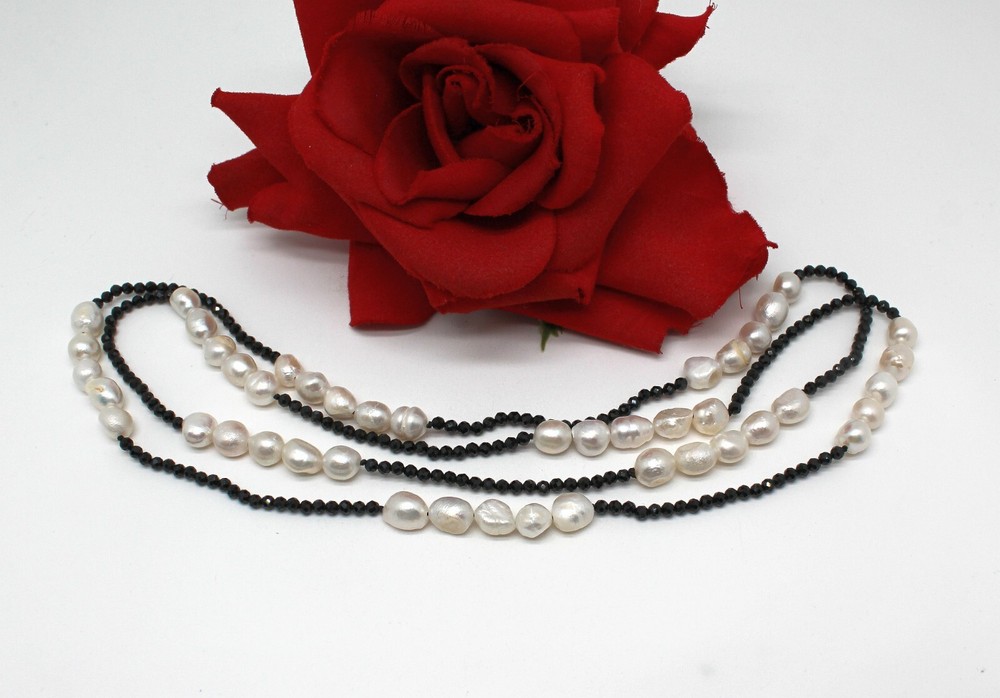 NWOT JTV Black Spinel &  Pearl Beaded 38 