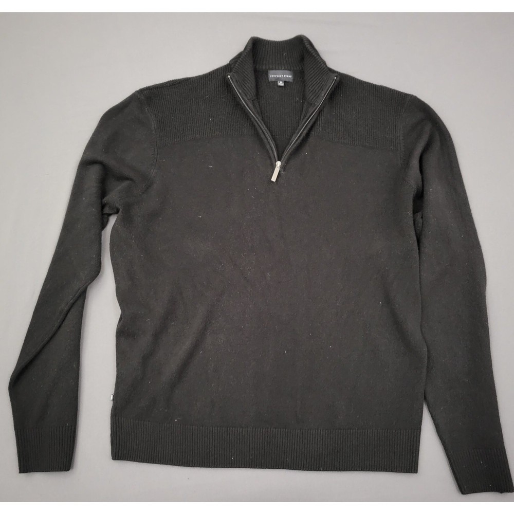 Geoffrey Beene Sweater Mens XL Long Sleeve 1/4 Zip Mock Neck Knit Pullover Black