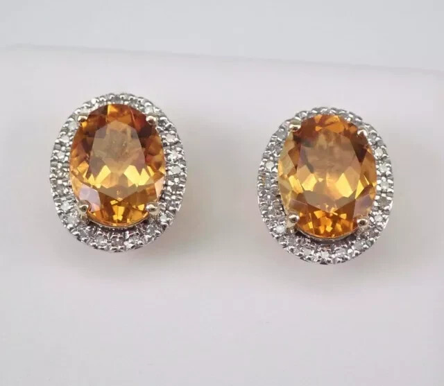 Elegant 3Ct Oval Lab-Created Yellow Citrine Stud Earrings in 14K Gold Plated