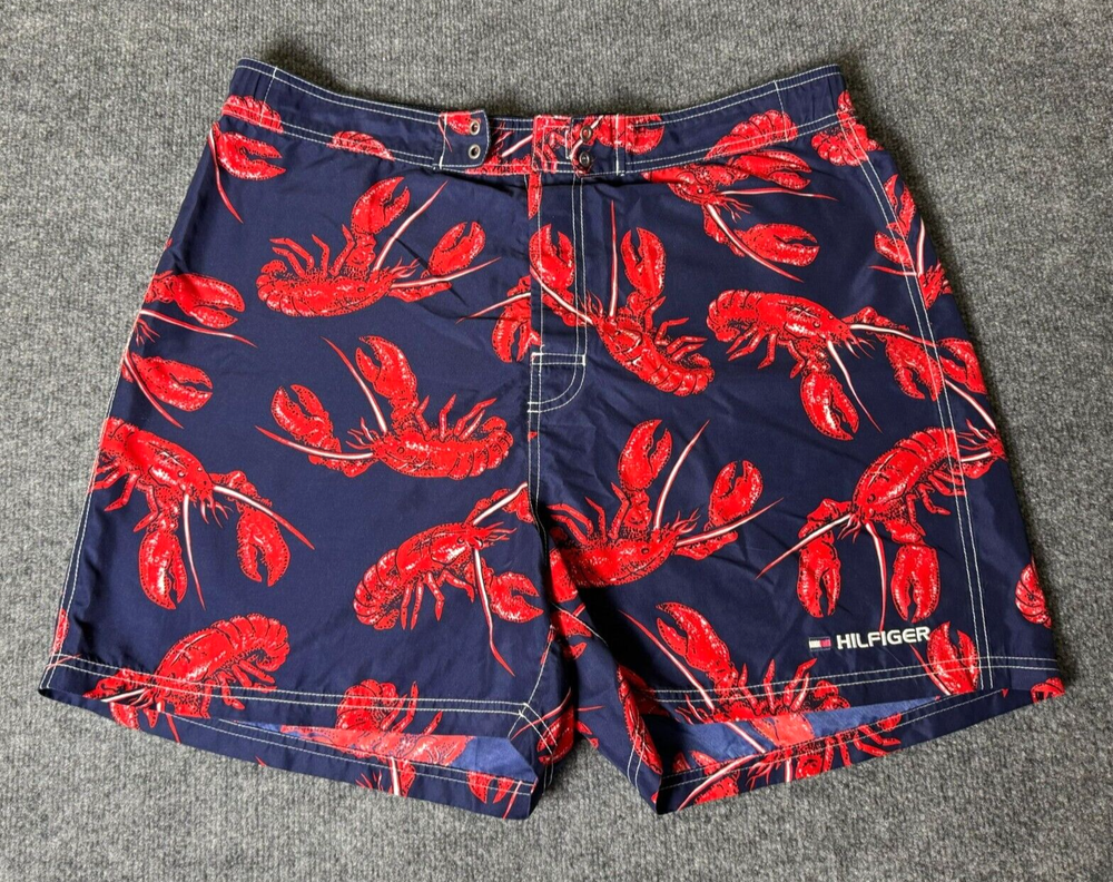 Tommy Hilfiger Men's XL 4 Inch Lobster Swim Trunks in Red Navy Board Shorts