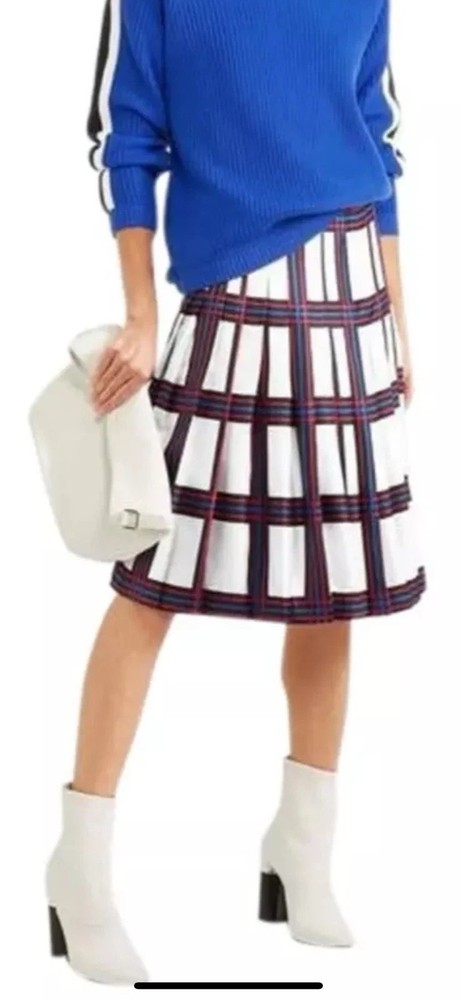 Women's  TORY BURCH  Skirt Harper Pleated Valley Plaid Silk-twill A Line 6 $378