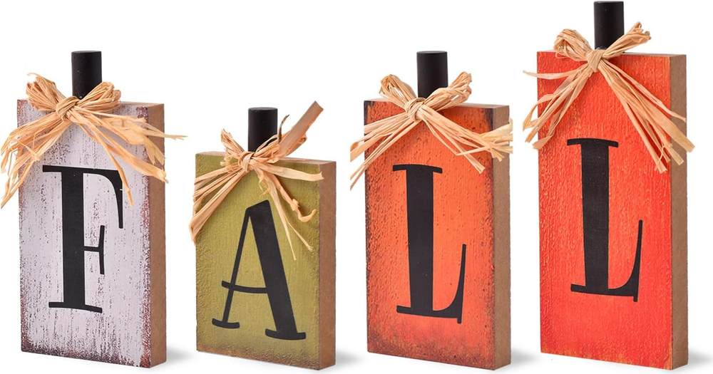 Fall Decorations for Home, 4 Pcs Rustic Farmhouse Home Decor Signs, FALL Centerp