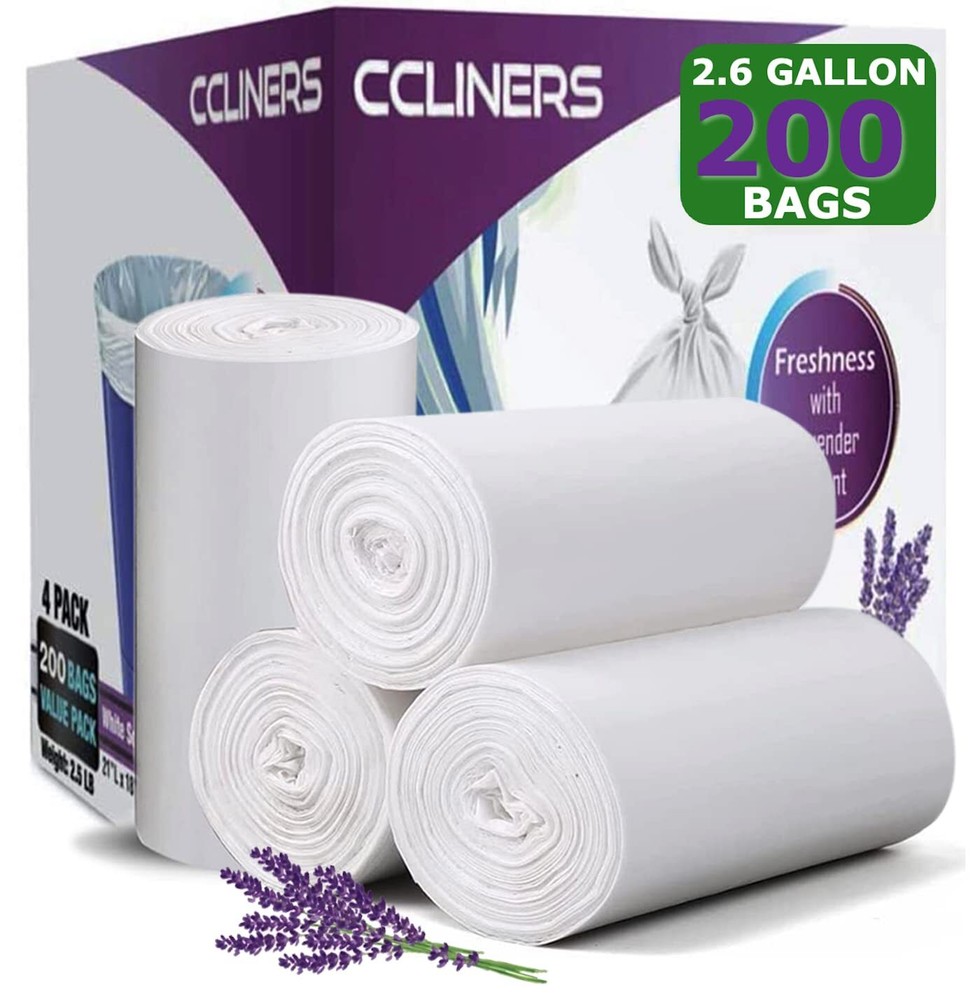 2.6 Gallon Lavender Scented Trash Bags (200 Count) White 2 Gallon Trash Bags ...