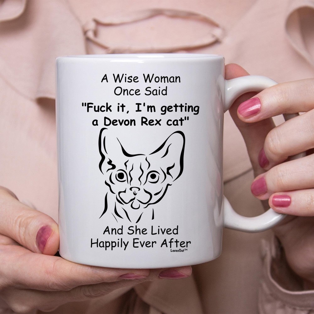Funny Devon Rex Cat Gift For Women White Coffee Mug