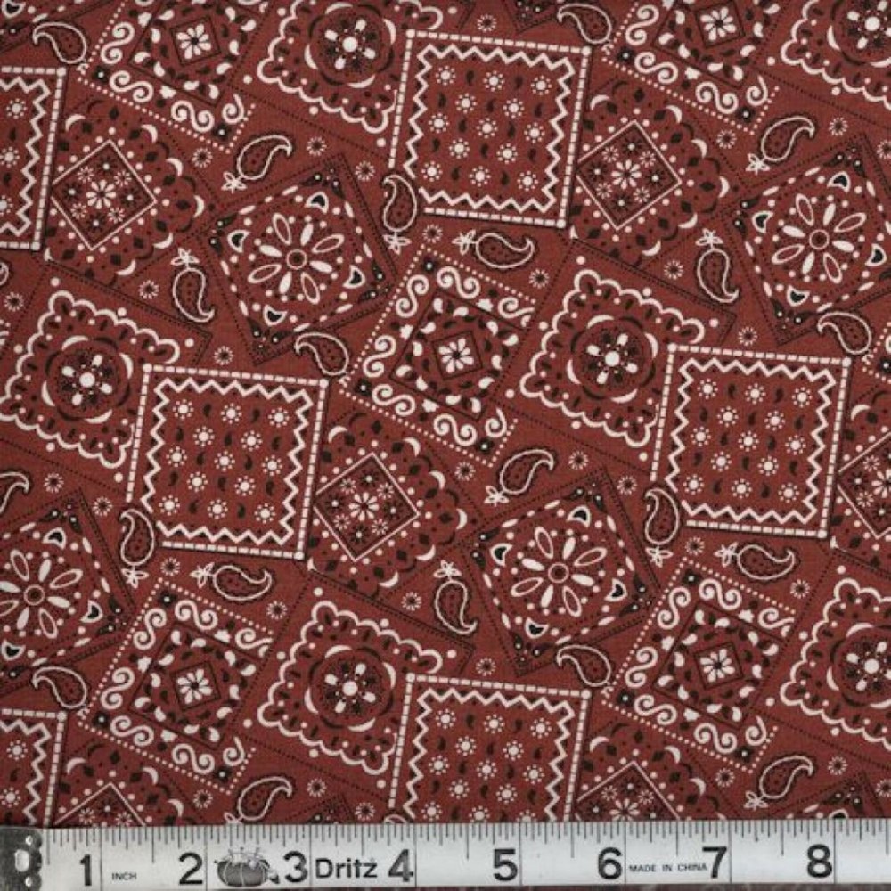 Rust Blazin Bandana Paisley Fabric Remnant 31in by 44in 100% Cotton