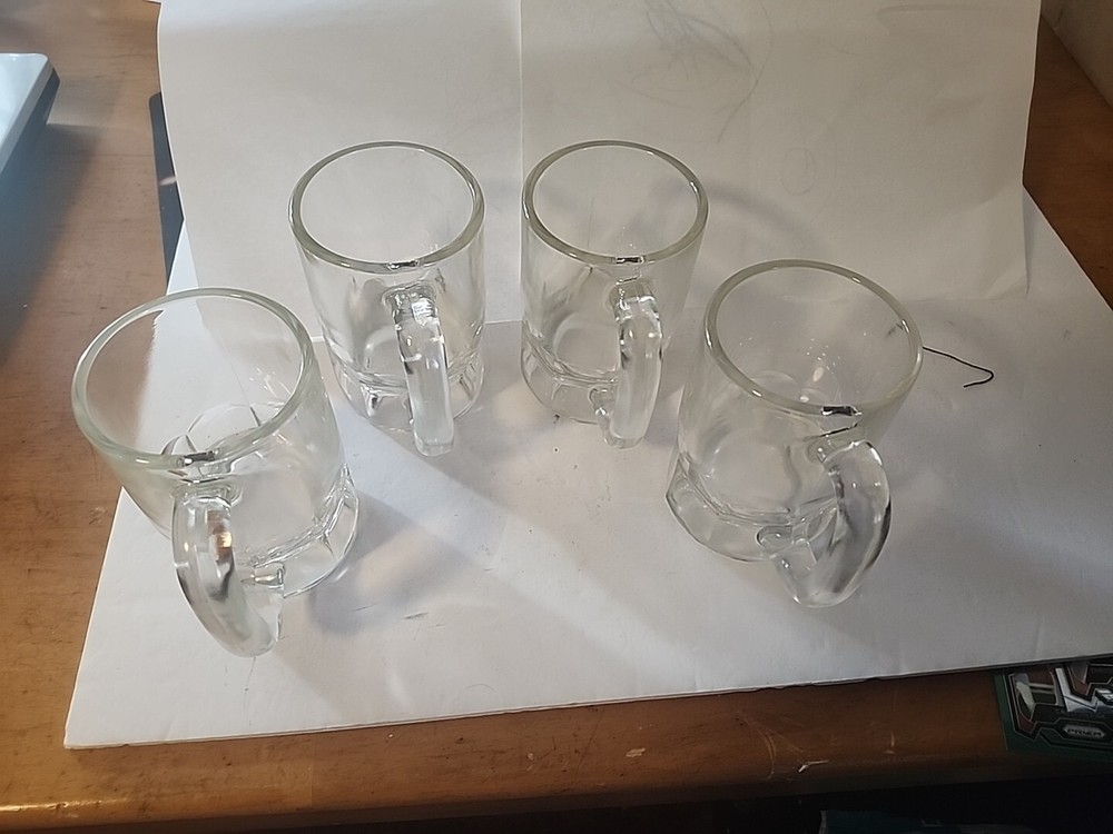 Vintage Anchor Hocking Set of 4 Heavy Glass Beer Mugs Ideal for Freezer