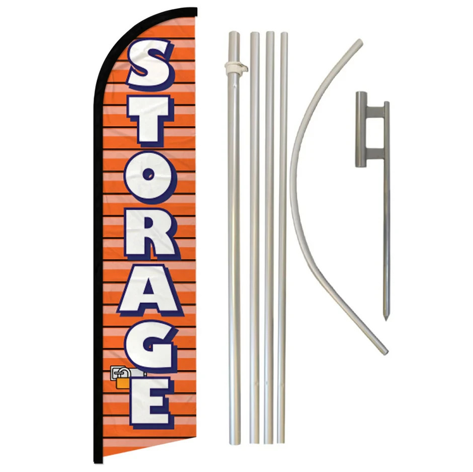 Storage (Orange) Windless Full Curve Advertising Banner Flag & Pole Kit