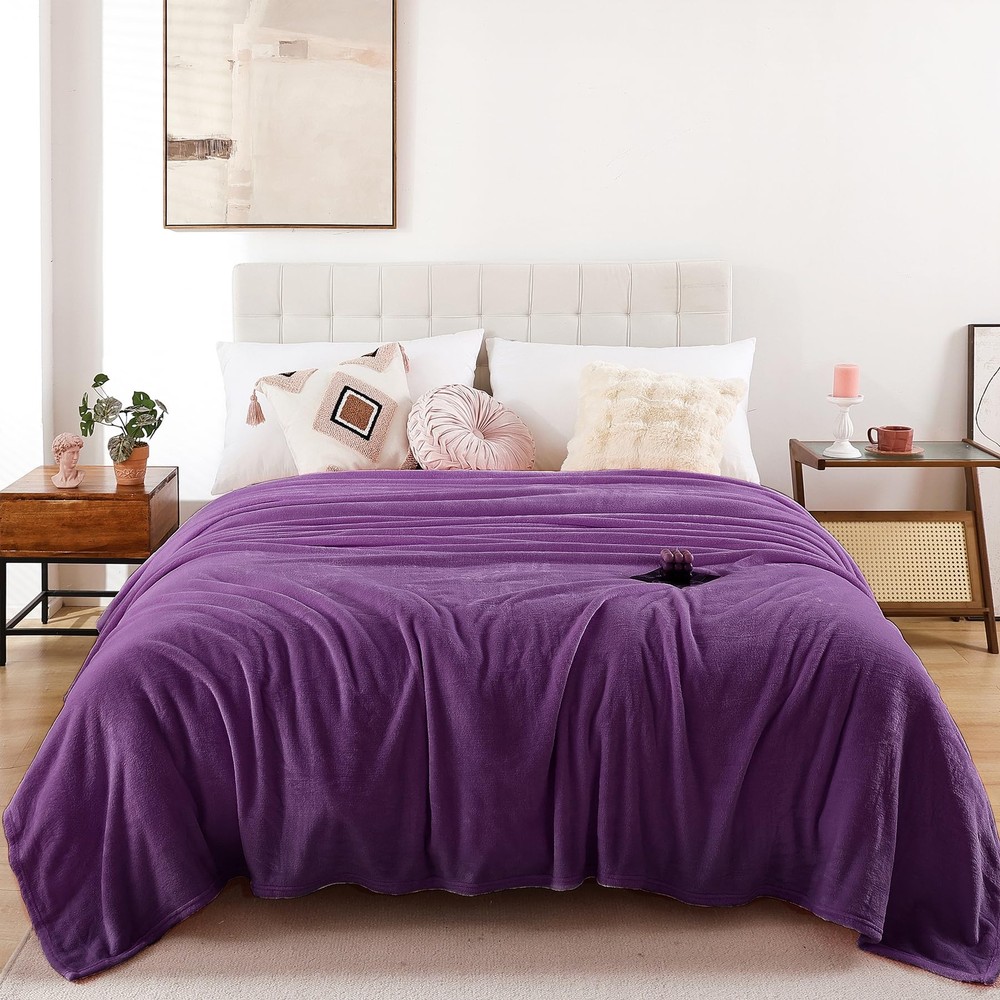 Fleece Blankets King Size for Bed Purple, Luxury Plush Cozy Fuzzy Black Blank...