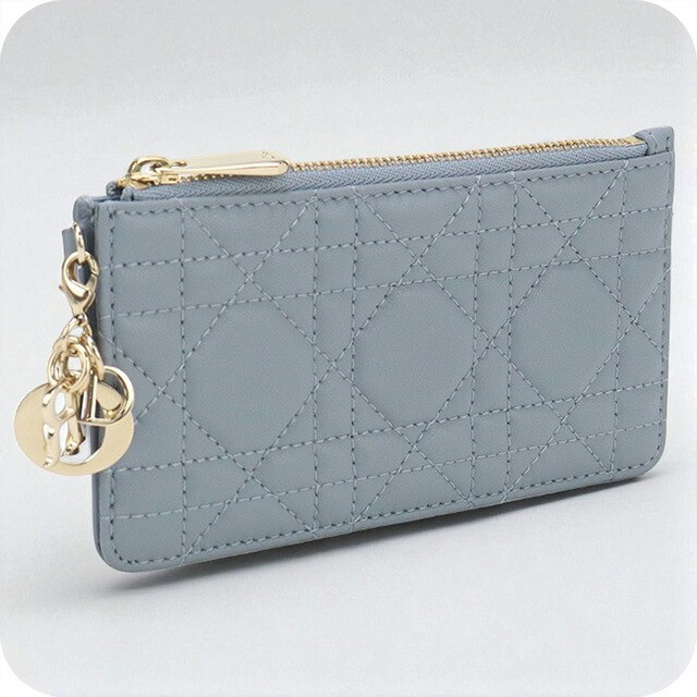 Dior Blue Zip Coin Purse Women Card Holder Wallet CD92264 Preowned